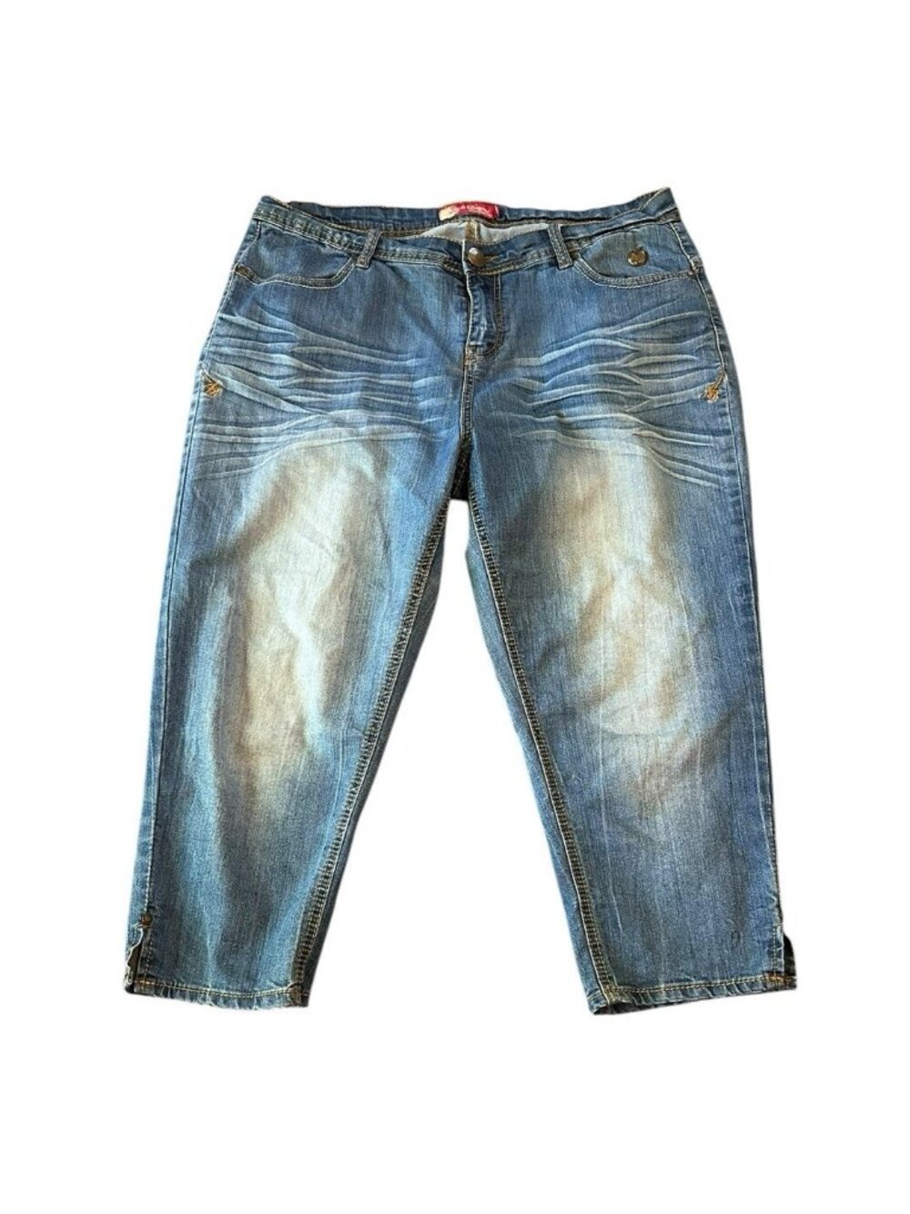 Y2K Apple Bottom Jean Capris Women 16 Embroidered Logo Streetwear Indie READ